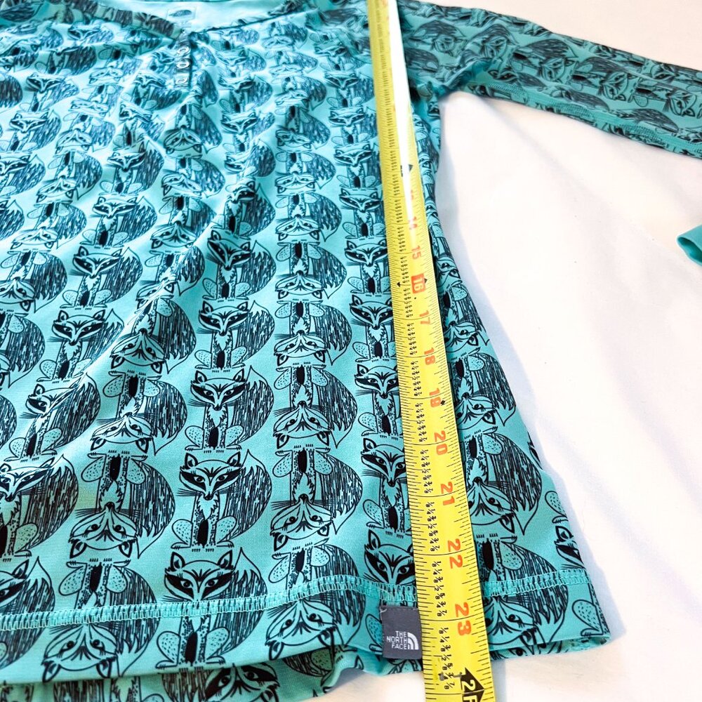 North Face Women's Base Layer Fox Print Long Sleeve Snap Button Teal Shirt XS - Picture 7 of 7